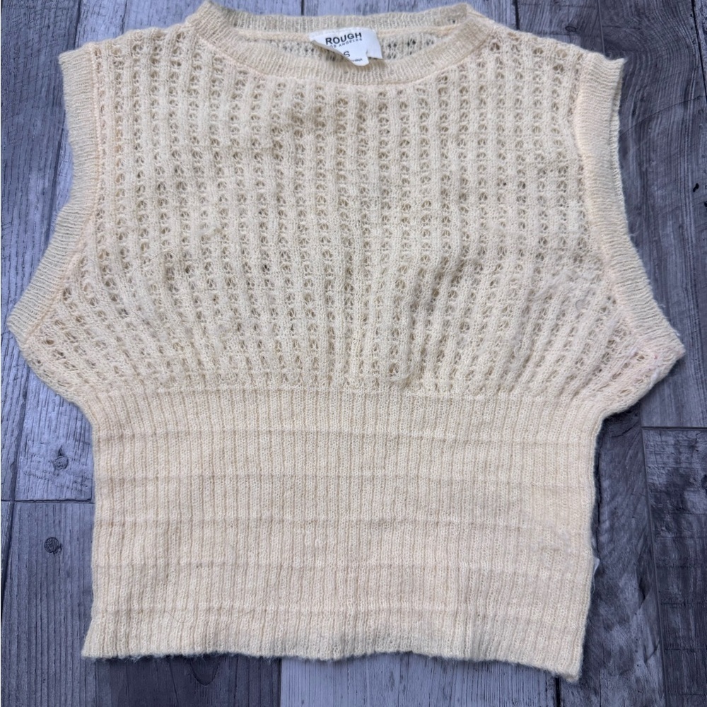 Rough Los Angeles Sweater Vest Lightweight Knit Cream Womens Small
